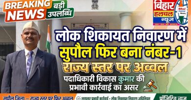 लोक शिकायत निवारण अधिकार अधिनियम के क्रियान्वयन में सुपौल जिला राज्य स्तर पर फिर अव्वल, पदाधिकारी विकाश कुमार के द्वारा लगातार हो रहा प्रभावी कार्रवाई…