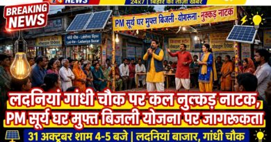 लदनियां बाजार के गांधी चौक पर कल होगा नुक्कड़ नाटक PM सूर्य घर मुफ्त बिजली योजना को लेकर लोगों को किया जाएगा जागरूक